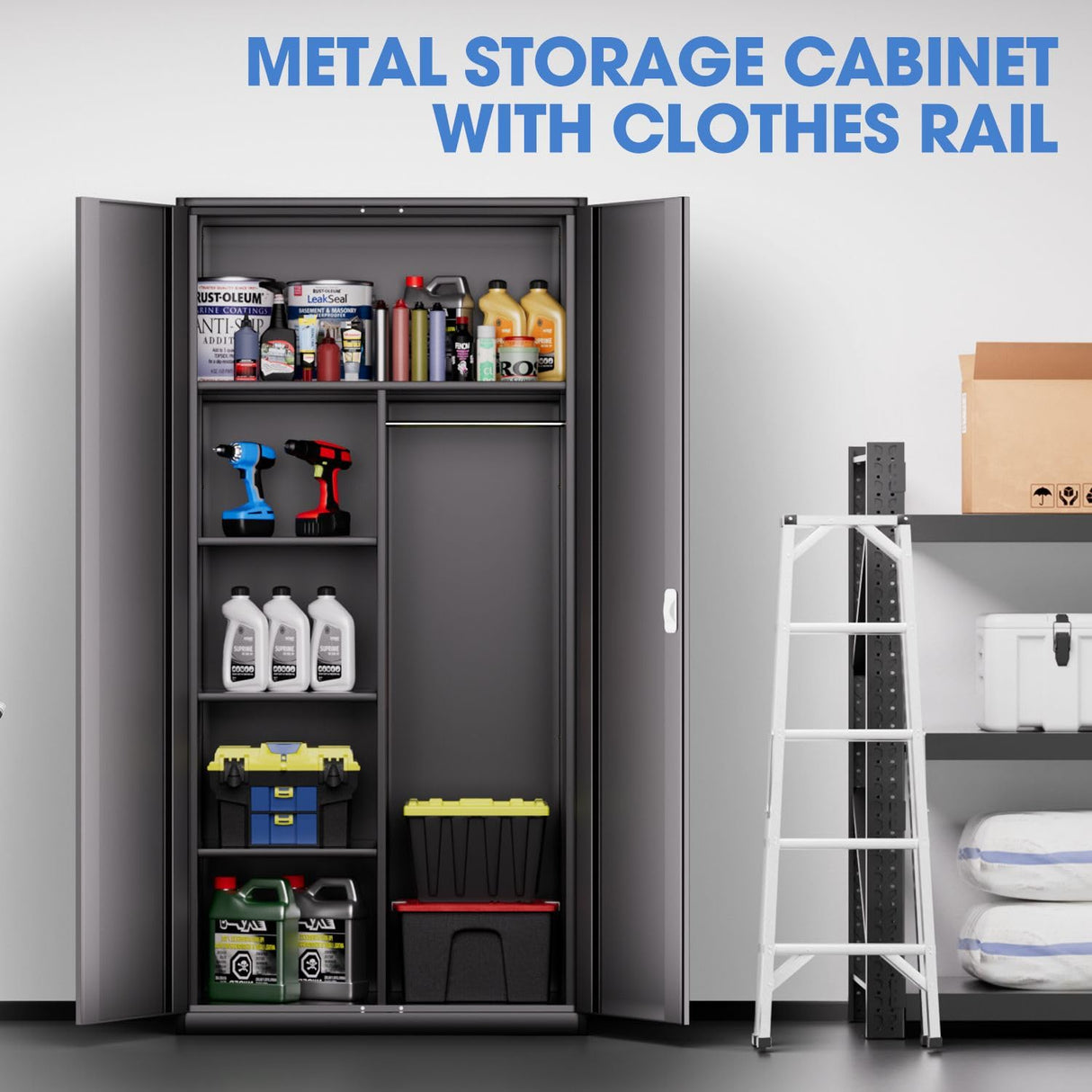 DNA MOTORING 72" Metal Storage Cabinet, Heavy Duty Garage Storage Cabinet with Wheels, Locking Storage Cabinet for Warehouse, Garage,Home, Office, Gym, TOOLS-00633-BK-BK-A DNA MOTORING