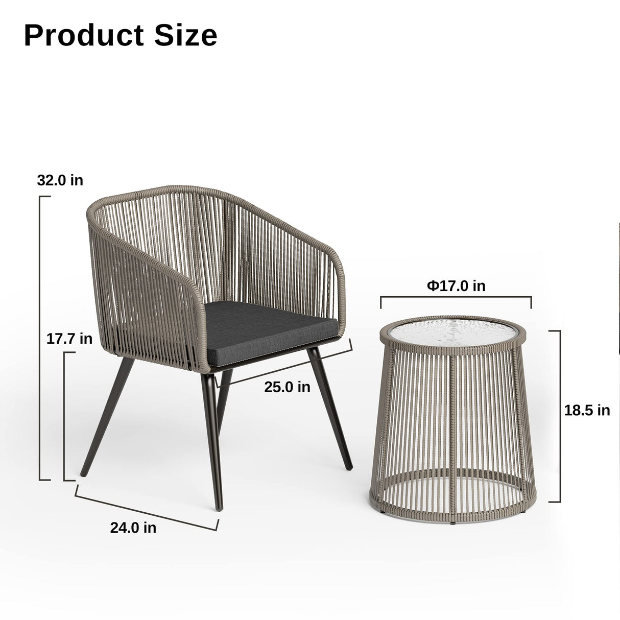 EAST OAK Breezeway Patio Furniture Set, 3-Piece Outside Bistro Set Handwoven Rattan Wicker Chairs with Waterproof Cushions, Tempered Glass Table, Outdoor Conversation Set, Light Grey & Dark Grey EAST OAK