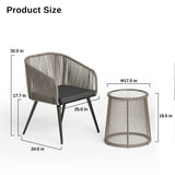 EAST OAK Breezeway Patio Furniture Set, 3-Piece Outside Bistro Set Handwoven Rattan Wicker Chairs with Waterproof Cushions, Tempered Glass Table, Outdoor Conversation Set, Light Grey & Dark Grey EAST OAK