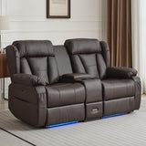 Power Loveseat Recliner Sofa, Home Theater Seating with Console，Reclining Loveseat Sofa RV Couch with LED Lights, Cup Holders, USB, Drawer, Faux Leather for Living Room WISHDEER