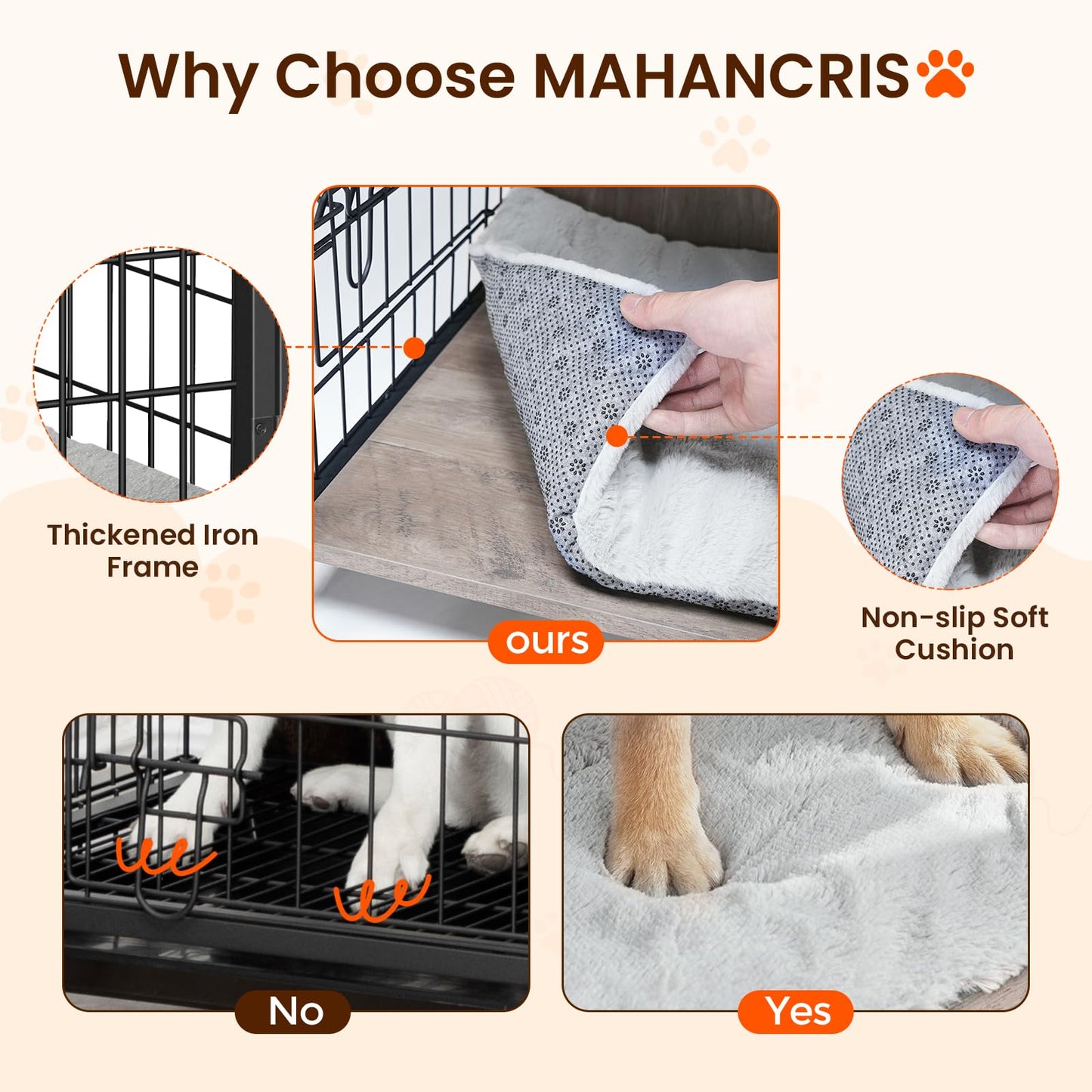 MAHANCRIS Dog Crate Furniture with Cushion, Wooden Dog Kennel with Double Doors, Heavy Duty Dog Cage for Small/Medium/Large Dogs, Indoor Dog House End Table, 31.5" L, Greige DCHG0701 - WoodArtSupply