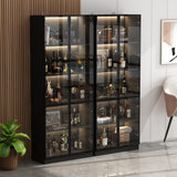Homsee 5-Tier Black Bookcase with Glass Doors and LED Lighting for Stylish Storage Homsee