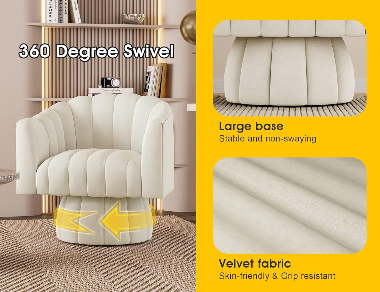 Dewhut Swivel Accent Chair Set of 2,Mid Century 360° Swivel Barrel Chair,Fluffy Velvet Fabric Chairs,Round Club Arm Chair,Upholstered Single Sofa Seating for Home,Living Room, Bedroom,Waiting Room Dewhut