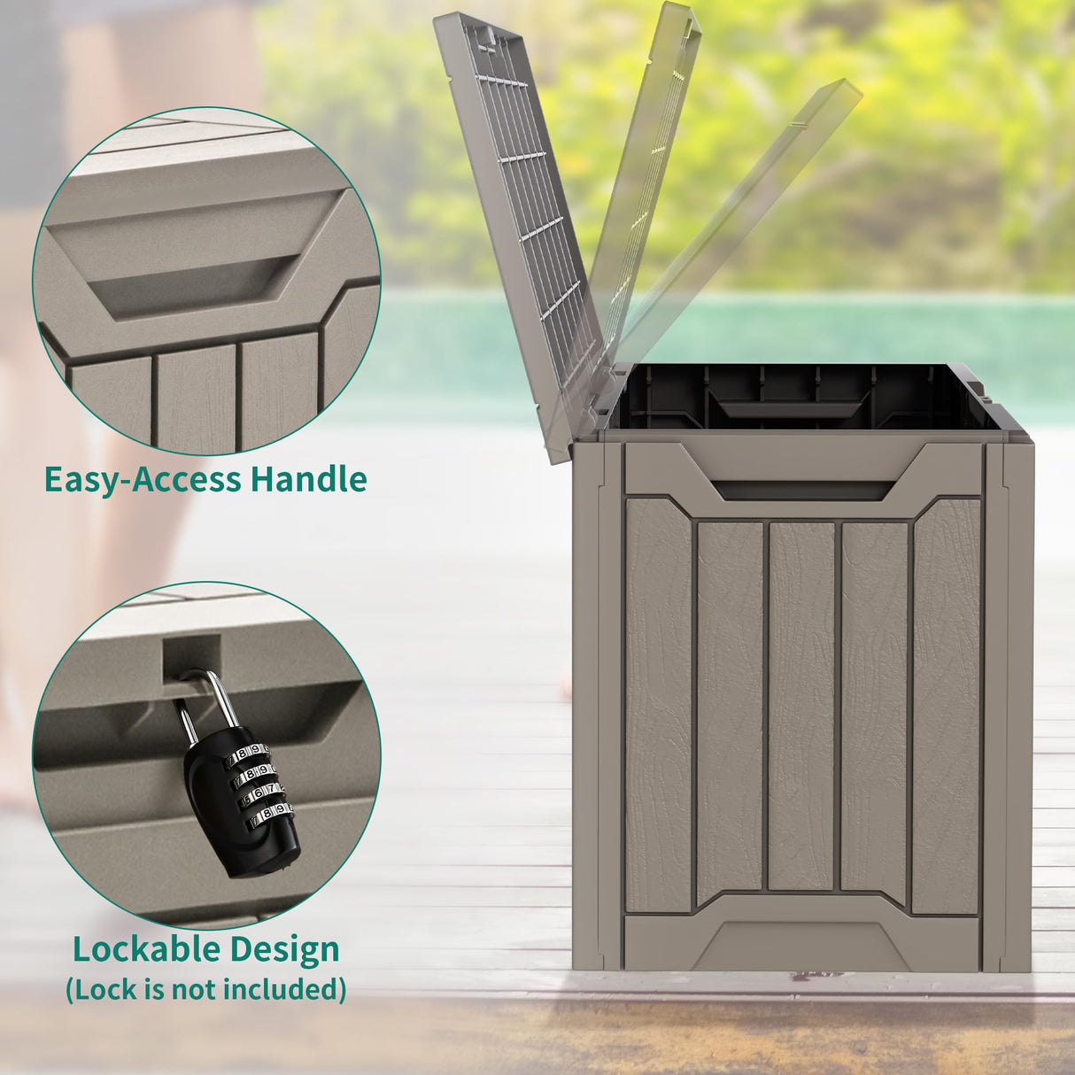 YITAHOME 30 Gallon Deck Box Outdoor Storage Box, Waterproof Resin Package Delivery and Storage Box with Lockable Lid for Patio Furniture Cushions, Pool Accessories, Garden Tools, Brown YITAHOME