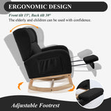 NIOIIKIT Nursery Rocking Chair with Footrest, Teddy Upholstered Glider Chair, Nursery Gliding Recliner with Side Pocket, Glider Rocker for Living Room (Black Teddy) NIOIIKIT