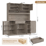 HIFIT 72.8” Tall Kitchen Pantry Cabinet with LED & Charging Station, 55” Wide Farmhouse Pantry Storage Cabinet with Microwave Stand&Shelves&Barn Doors, Kitchen Hutch Coffee Bar for Living Room, Grey HIFIT