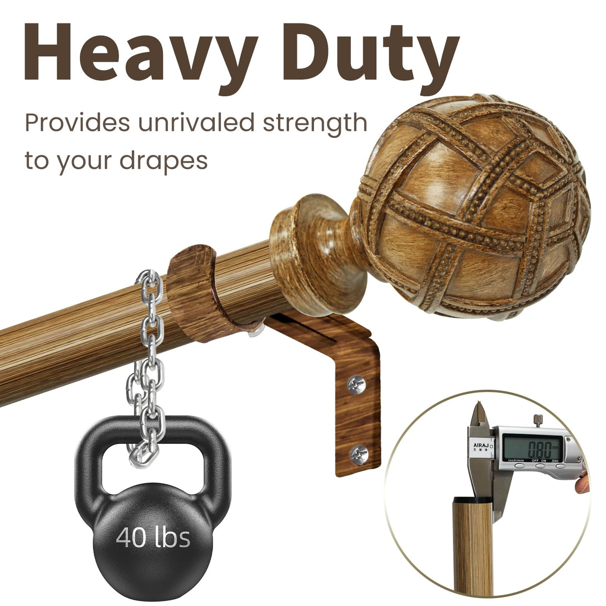 Wood Curtain Rods for windows 48 to 84 Inch(4-7ft): 1 Inch Adjustable Heavy Duty Curtain Rods,Netted Wood Grain Window Curtains Rods for Farmhouse,Living room, bedroom, kitchen, etc. Size:36-88" Ycolnaefllr