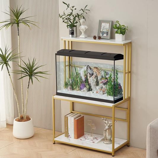 Keslecy Fish Tank Stand for up to 20-29 Gallon Aquarium, Aquarium Stand with Plant Shelf, Metal Reptile Terrarium Stand with Accessories Storage Fits Aquarium, Turtle Tank or Reptile Terrariums