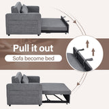HAOMARKETS 3 in 1 Convertible Sleeper Sofa Bed, Loveseat Chaise Lounge with Pullout Bed, 2-Seater Futon Couches with Storage Pockets, 3-Level Adjustable Backrest and Pillows for Living Room，Grey HAOMARKETS