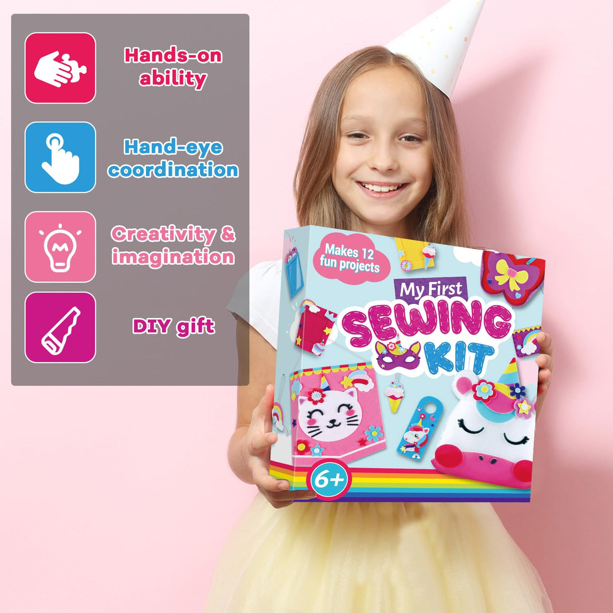 ZOIIWA 12Sets My First Felt Sewing Kit for Kid Arts Crafts Unicorn Felt DIY Craft Kit DIY Stuffed Mermaid Purse Bags Pillow with Instruction Embroidery Gift for Girl Boy Beginners Ages 4+ Learn to Sew ZOIIWA