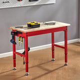 Albott Adjustable Workbench, 28.7-38.6" Height, Rubber Wood Top, Heavy-Duty Design with Power Outlets & Hooks, 2000 LB Capacity for Garage, Workshop, Home, or Office，Red Albott