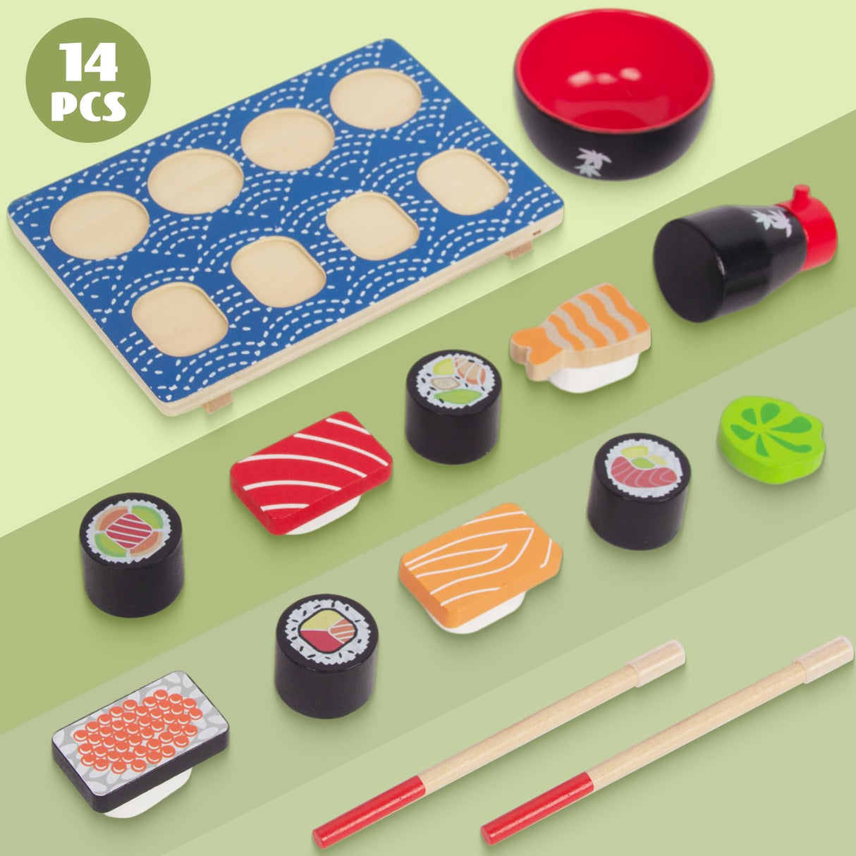 WoodenEdu Sushi Slicing Play Food Set, Wooden Pretend Play Kitchen Toys for Kids 3+, Sushi Food Play Learning Toy for Girls Boys WoodenEdu