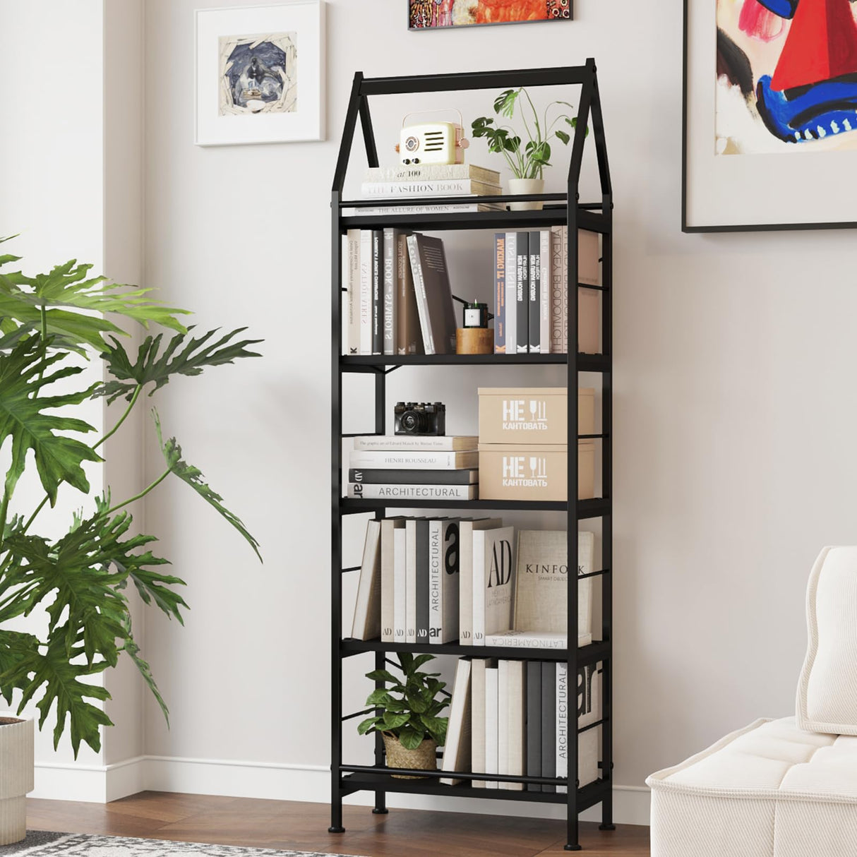 PROXRACER 5-Tier Bookshelf, 24 Inch Tall Standing Bookcase, Modern Display Shelf Unit Storage Organizer Rack for Study Room Home Office,Black PROXRACER