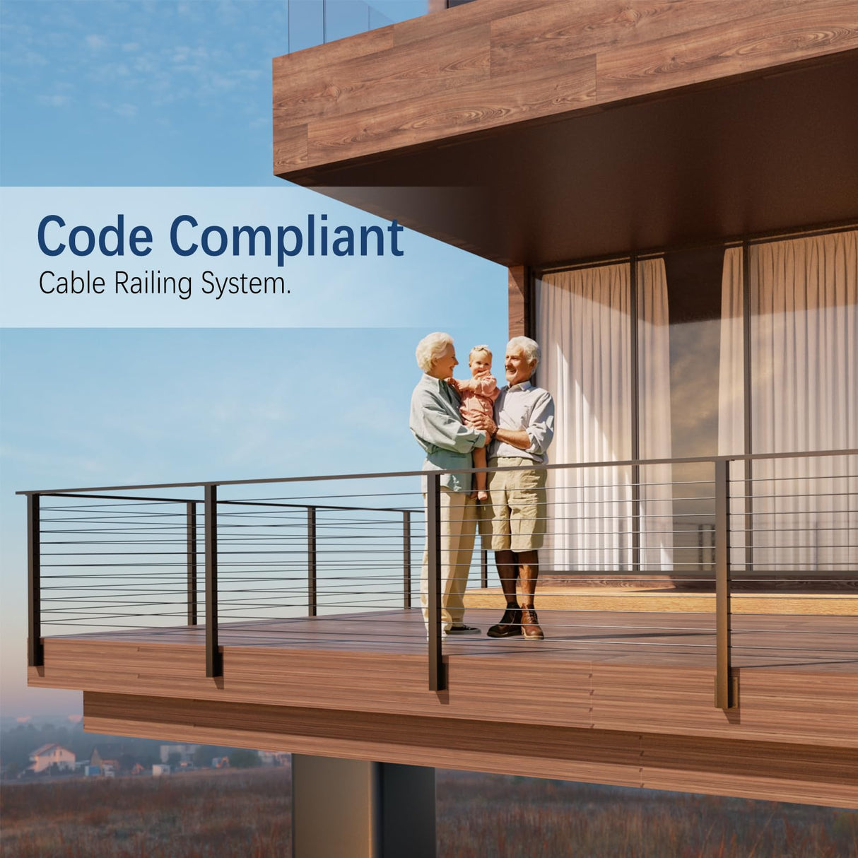 Gyykzz 2Pack One-Stop Side Mount Cable Railing Post Kits 42" (Post Body 47.6"), Complete Set Include 2 Pack Side Mount Line Posts, 105ft Cable, 12 Sets Cable Tensioner, 48 Cable Grommets (No Handrail) Gyykzz