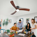 GESUM 52" Ceiling Fan With Lights Remote Control, Low Profile Ceiling Fan with 3 Walnut Wood Blades, Reversible,Dimmable, Flush Mount Ceiling Fans for Living Room Kitchen Bedroom(Black+Walnut) GESUM