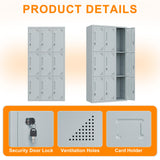 ZAOUS Metal Locker for Employees, 71'' Tall Lockable Storage Locker Cabinet for Home, Office, Gym, Shool, 9 Doors-Grey ZAOUS