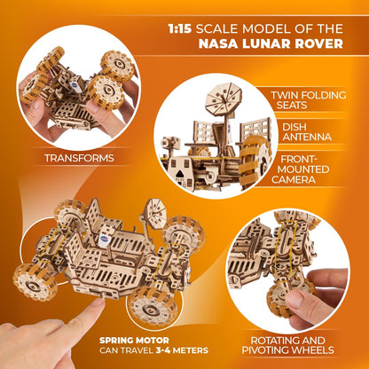 UGEARS NASA Lunar Rover Model Kit - 3D Wooden Mechanical Puzzles for Adults to Build - Space Gifts for Teen - NASA Official Space Model Kits