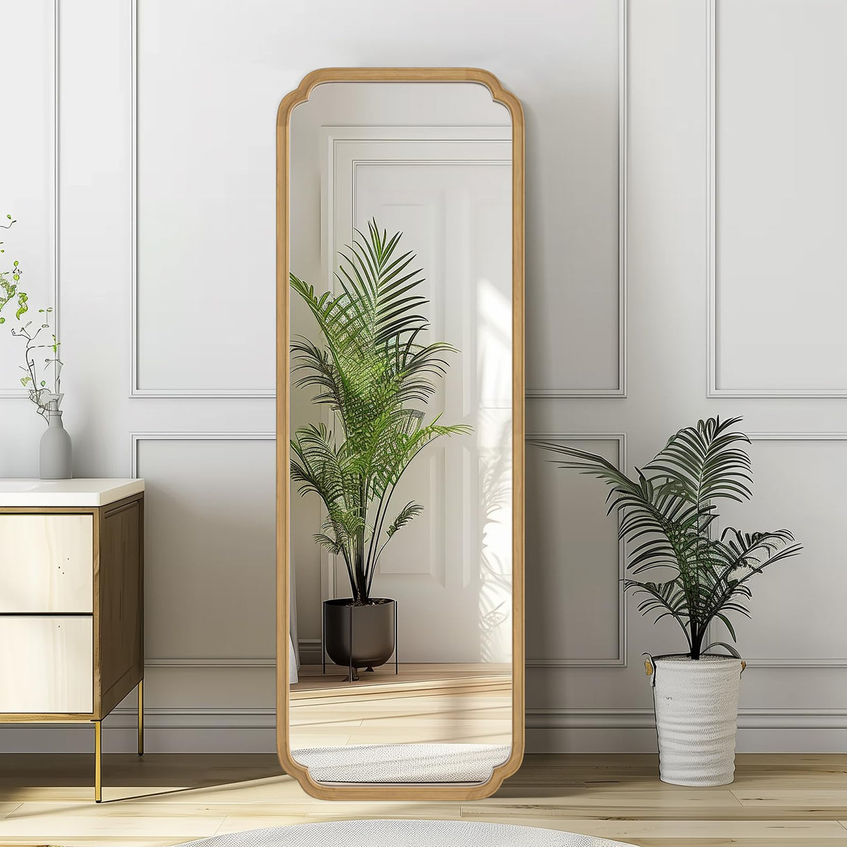 WallBeyond Full Length Mirror Wall Mounted 65"x22", Rustic Wooden Frame Floor Mirror, Large Full Body Mirror for Bedroom, Leaning or Hanging Against Wall (Naturl Solid Wood) WallBeyond