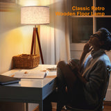 LEPOWER Wood Tripod Floor Lamp, Mid Century Standing Lamp, Modern Design Studying Light for Living Room, Bedroom, Study Room and Office, Flaxen Lamp Shade with E26 Lamp Base LEPOWER