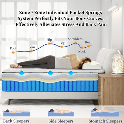 California King Mattress, Upgrade Strengthen 12 Inch Firm Hybrid Cal King Mattress in a Box, Mattress King Size With Memory Foam and Independent Pocket Springs, Strong Edge Support, Release Pressure