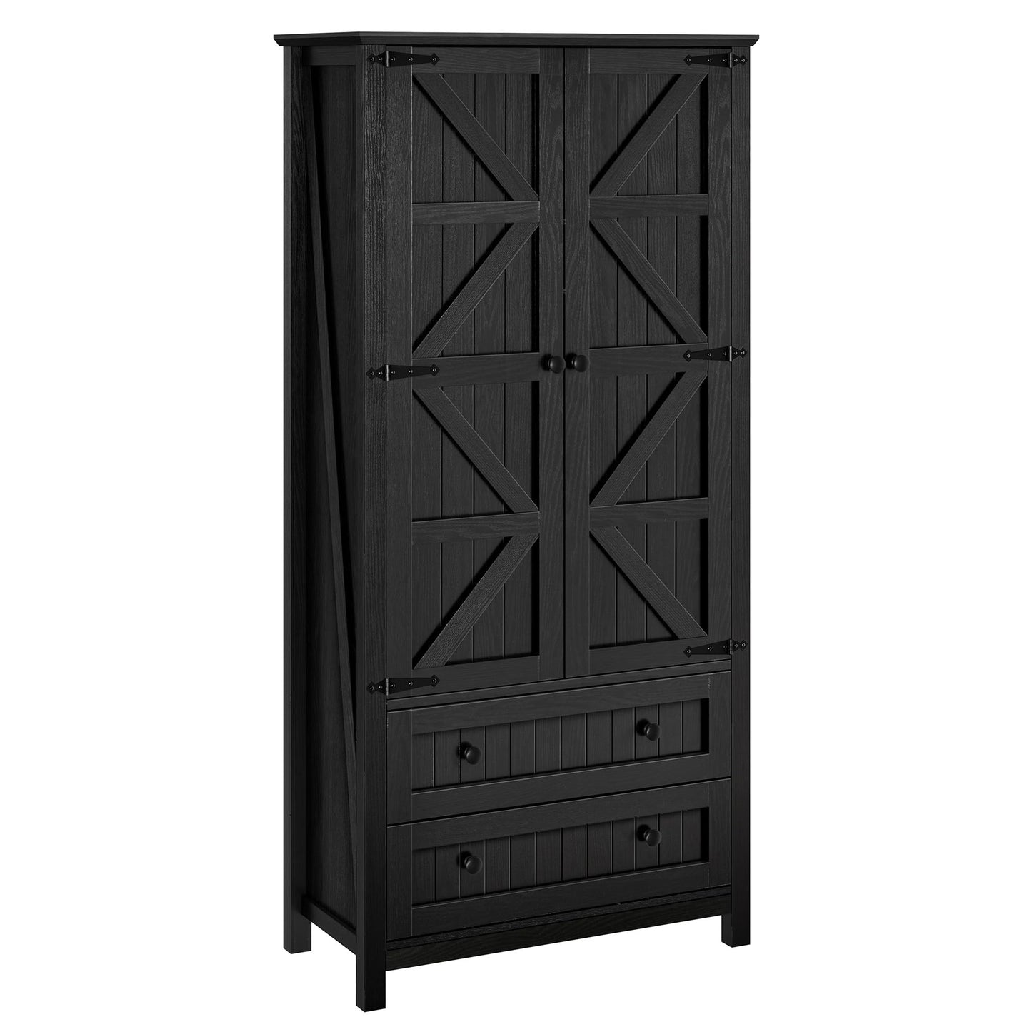 DWVO Farmhouse Kitchen Pantry Cabinet, 64.5" Tall Storage Cabinet with 2 Drawers and Adjustable Shelves, Versatile Storage for Living Room, Dining Room or Hallway, Oak Black - WoodArtSupply