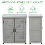 Outdoor Potting Bench with Storage Cabinet and Metal Top, Wood Workstation for Outdoor Patio, Garden Wood-Natrl
