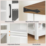 HOOBRO Farmhouse Entryway Table with Storage, 43.3" Small Console Tables for Entryway, Rustic Hallway Table, with Open Shelf and 2 Cabinets, Hall Tables for Entryway Narrow, White and Walnut WH110XG01 HOOBRO