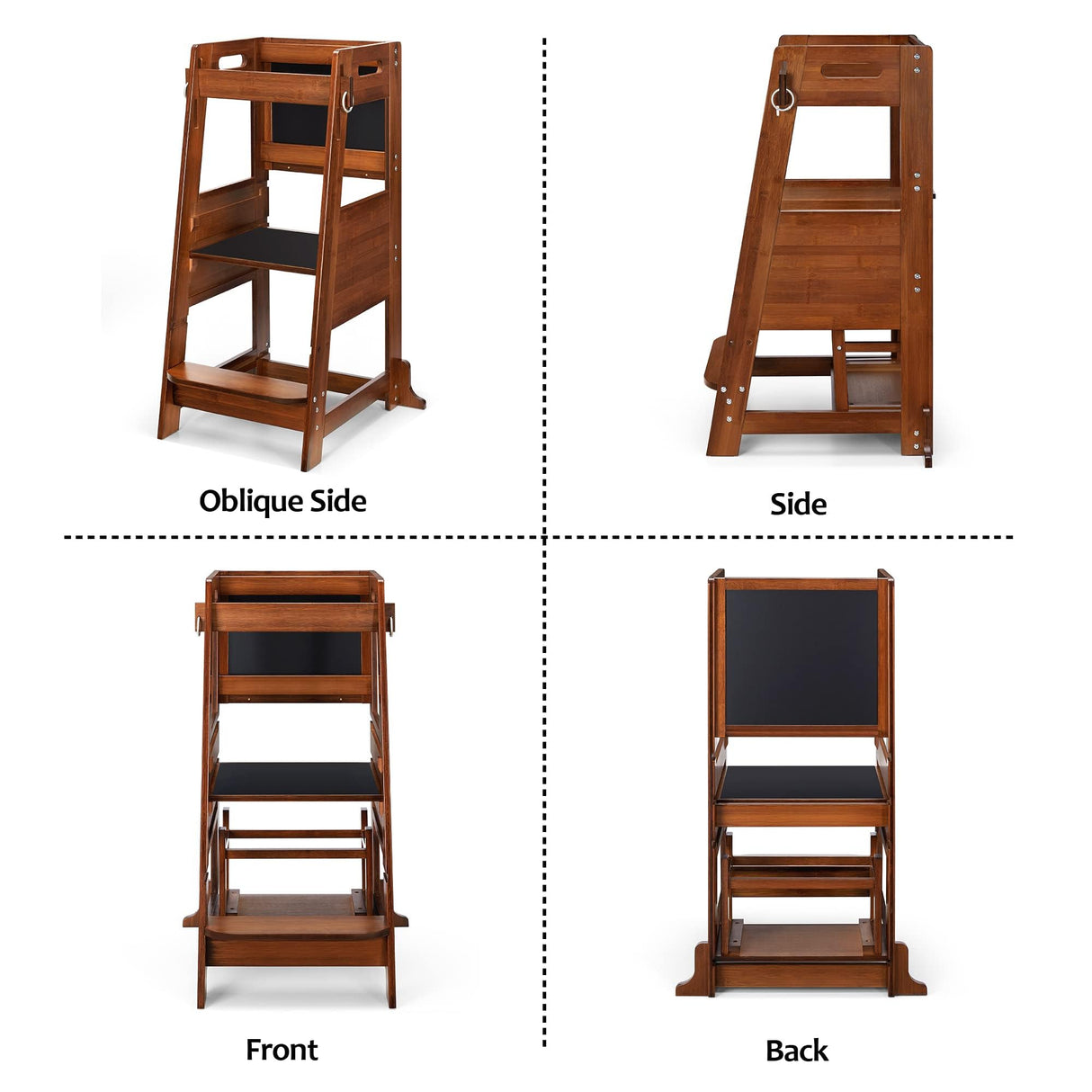 TOETOL Bamboo Toddler Step Stool Learning Kitchen Stool Standing Tower for Toddler Kitchen Counter Helper Stool 3 Height Adjustable with Activity Chalkboard and Whiteboard Message Boards,Non-Slip Mat TOETOL