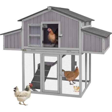 Aivituvin Chicken Coop Double Folding Fir Wood Chicken House with Large Nesting Box Poultry Cage Upgrade with Strong Iron Frame, Durable & Waterproof for 4-6 Hens Duck Coop Aivituvin