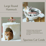 PAWZ Road Cat Tree for Indoor Cats Large Adults, 59 Inches Modern Cat Tower with Large Basket and Hammock, Natural Solid Wood, Luxury Condo & Dual Perches, Modern Cat Furniture for Big Cats, White PAWZ Road