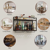 NEYCIL Wall Mounted 2 Tier Wine Rack with Glass Holder, Double Layer Anti-Drop Crossbar, 31.5" Metal Wood Wall Mount Wine Rack for Home Kitchen Dining Room Coffee Shop Bar, Black NEYCIL