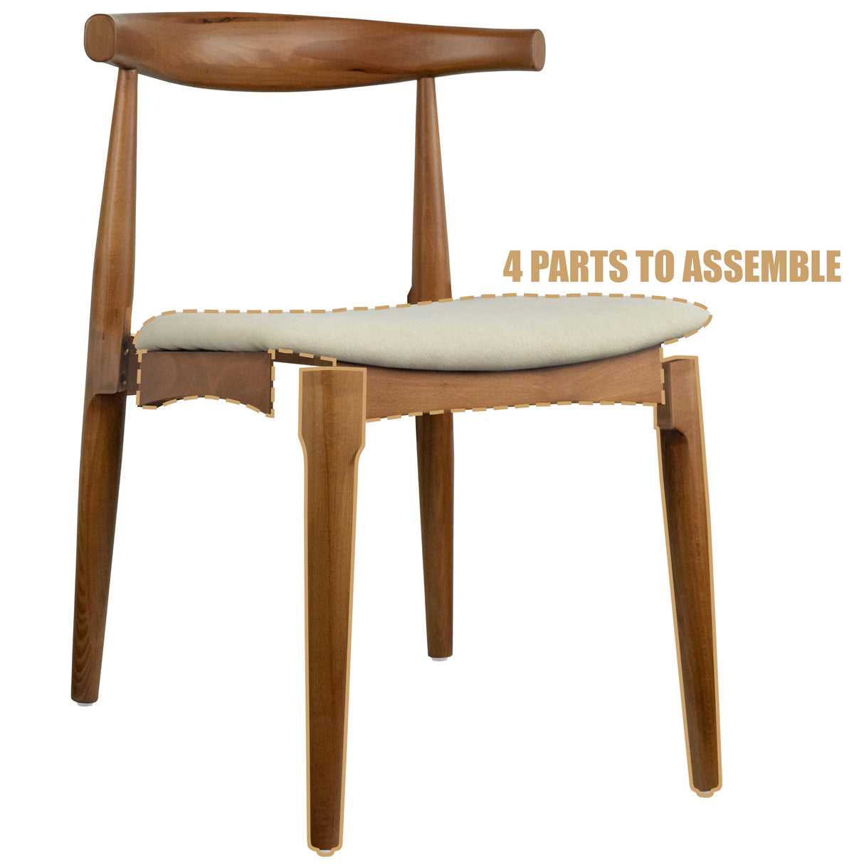 2xhome Set of 2 Contemporary Farmhouse Real Solid Wood Cushion Seat Dining Chairs Elbow Side Chair (Espresso-Beige Seat) 2xhome