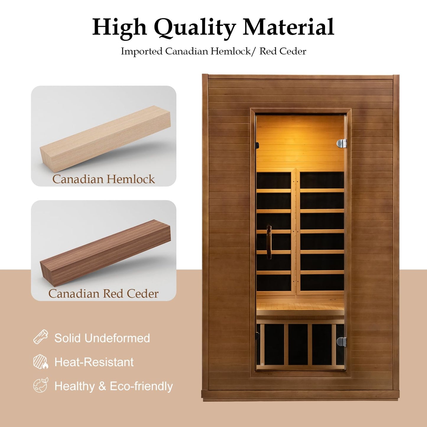 amocane Infrared Sauna 1 to 2 Person Cedar Wood Home Sauna Room, 110V Carbon Fiber Far Infrared Indoor Sauna Spa, Color Lights, Dry Sauna with Bluetooth(L 47.2" x W 41.3" x H 77.9")