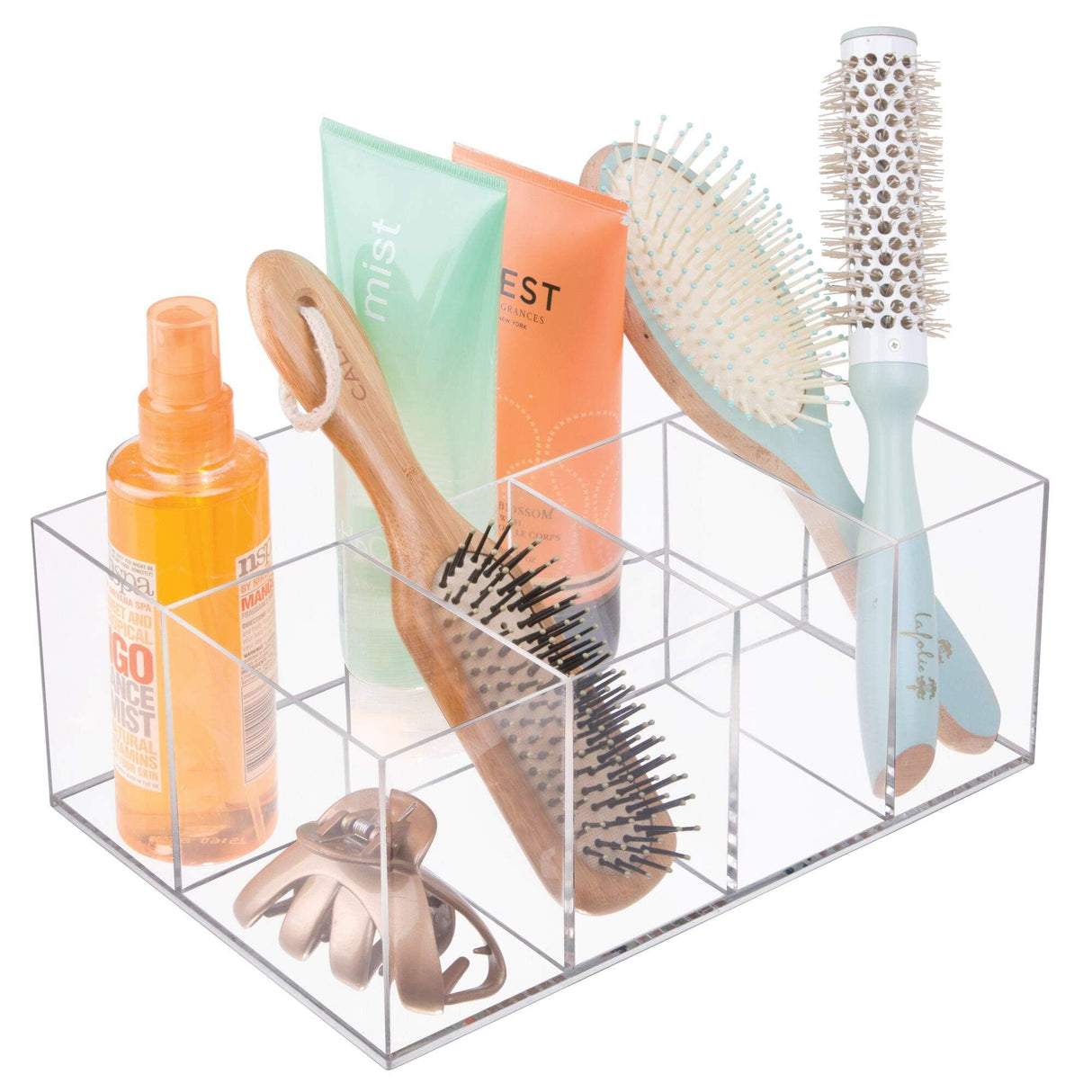 iDesign 5 Compartment Plastic Bathroom Storage Organizer, The Clarity Collection – 9.88” x 6.88” x 4”, Clear InterDesign