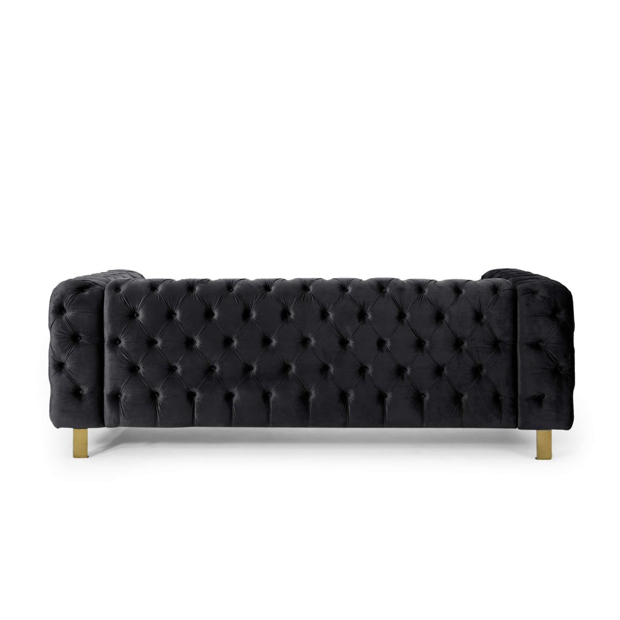 Asucoora Tufted Velvet Sofa Couch for Living Room, Upholstered Tuxedo Arm 3-Seater Sofa Couch with Golden Legs, Chesterfield Sofa Apartment, Office, Studio Black Asucoora