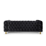 Asucoora Tufted Velvet Sofa Couch for Living Room, Upholstered Tuxedo Arm 3-Seater Sofa Couch with Golden Legs, Chesterfield Sofa Apartment, Office, Studio Black Asucoora