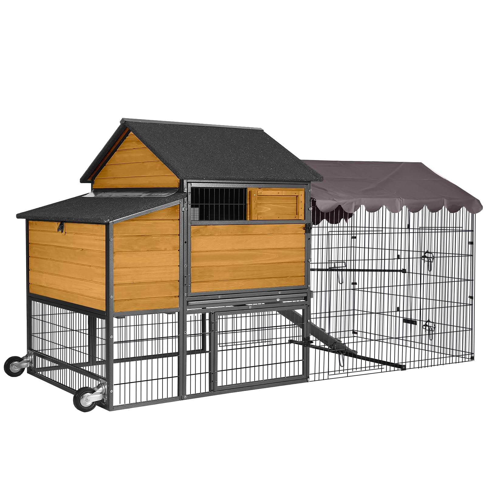 Aivituvin Mobile Chicken Coop 85" Large All-Steel Frame Hen House Poultry Cage with Nesting Box Metal Run,Waterproof Rain Cover Duck Coop Rabbit Hutch - WoodArtSupply