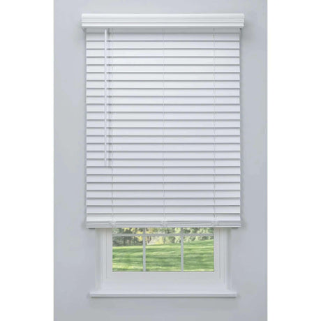 Linen AVENUE Cordless Faux Wood Blind White 25 W x 36 H, Outside Mount Linen AVENUE
