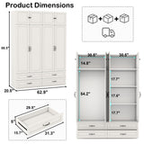Mhsatyrs Armoire Wardrobe Closet with 4 Drawers: 88" White Bedroom Closet, Wood Wardrobe Closets with 4 Doors, Tall Armoire Cabinet and Storage Shelves for Clothing (63") Mhsatyrs