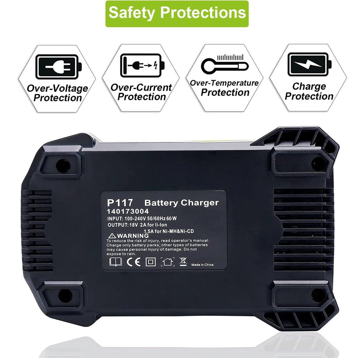 P117 Dual Chemistry Fast Charger Replace for Ryobi 12V-18V Lithium NiCad NiMh Battery Ryobi 18-Volt One+ P102 P108 P189 P197 P103 P105 P107 P190 P191 PBP002 PBP005 Qbmel