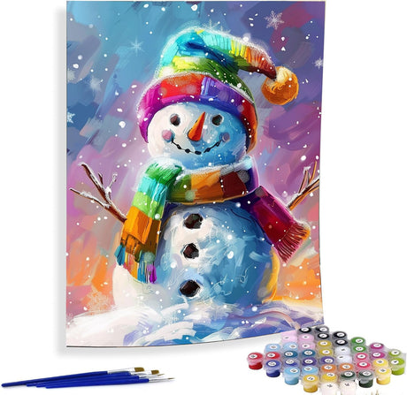 Diymood Paint by Numbers Kits for Adults Christmas, DIY Oil Painting Snowman Acrylic Paint by Number for Adults Beginner with Brushes for Home Wall Decor 16x20 inch Diymood