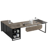 Tribesigns 70.8" Executive Desk with 55" File Cabinet, Industrial L Shaped Computer Desk with Storage Shelves and Cabinet, Large L Shaped Executive Desk for Home Office, Retro Gray & Black Tribesigns
