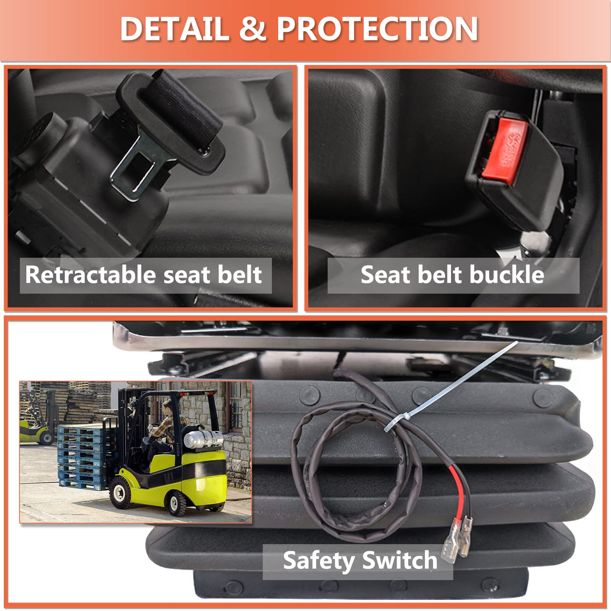 Universal Tractor Suspension Seat with Adjustable Angle Back,Armrest And Safety Belt,for Linde Forklift Tractor,Excavator Skid Loader Backhoe Dozer Telehandler TICSEA