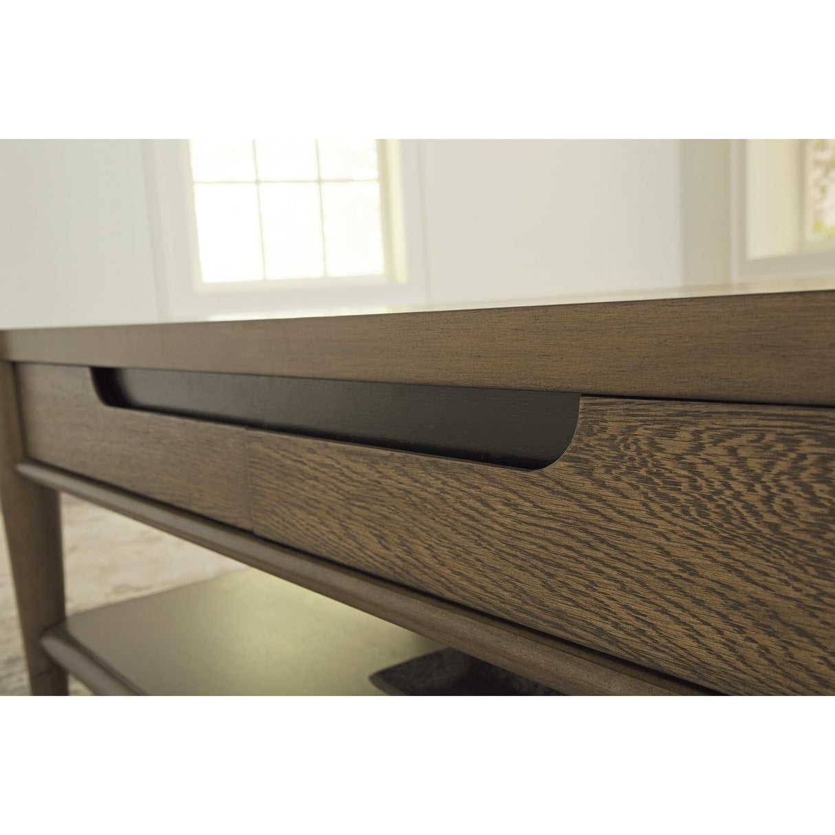 Signature Design by Ashley Roanhowe Contemporary 2-Drawer Coffee Table with Open Lower Shelf and Tapered Legs, Dark Brown Signature Design by Ashley