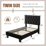 iPormis Upholstered Twin Size Bed Frame with Button Tufted Headboard, Linen Platform Bed with Thickened Support Legs, Padding Edge Design/Noise-Free/No Box Spring Needed, Black iPormis