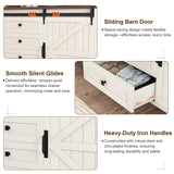 GlouMod 60" Farmhouse Buffet Cabinet with Storage, Sideboard with Shelves and Sliding Barn Door, Neoclassical White Dresser for Bedroom, Coffee Bar Cabinet for Kitchen, Living Room GlouMod