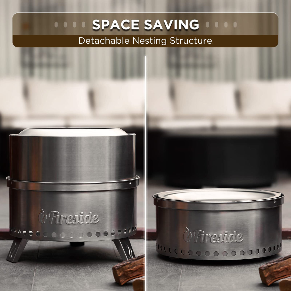 TURBRO 19 Inch Smokeless Fire Pit for Outdoor Wood Burning, Portable 304 Stainless Steel Camping Stove with Stand, Removable Ash Pan, Waterproof Storage Bag, Unique Nested Design, Pluto R19-SS, Silver TURBRO