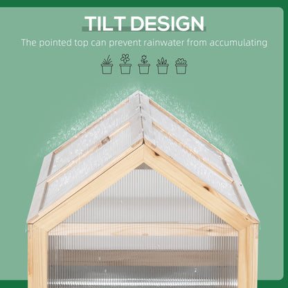 Outsunny Raised Garden Bed with Polycarbonate Greenhouse, Wooden Garden Cold Frame Greenhouse, Flower Planter Protection, 48" x 24" x 32", Natural - WoodArtSupply