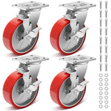 Nefish 6 Inch Heavy Duty Industrial Grade Casters Wheels, Aluminum Core PU Castor Set of 4, Durable Plate Swivel Casters with Brake 5000 LBS, Anti-Corrosion Wheels for Industrial, Equipment Nefish