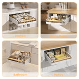 Upesitom Pull Out Cabinet Organizer, 15.3'' Deep Expandable Slide Out Cabinet Organizer Fixed with Adhesive Nano Film, Slide Out Drawers Pull Out Tray for Cabinet in Kitchen, Pantry, Bathroom, White Upesitom